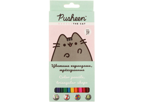 Карандаши цветные трехгранные Pusheen, 12 цветов, длина 175 мм