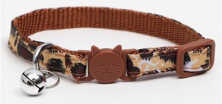 Ошейник кошачий с пряжкой в форме кошки, 26*1 см, бежевый