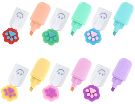 Набор маркеров-текстовыделителей Funster «Лапки», 6 цветов, пастель, с топперами