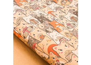 Бумага упаковочная крафтовая «Котики с подарками», 70×100 см