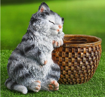 Кашпо фигурное цветочное полистоун «Котенок спящий», 23*18 см, серый