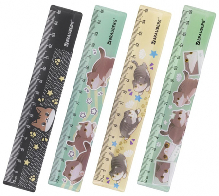 Линейка пластиковая Brauberg, 15 см, «Милые коты», ассорти Линейка пластиковая Brauberg, 15 см, «Милые коты», ассорти