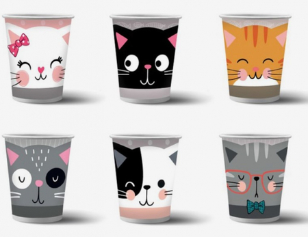 Набор одноразовой бумажной посуды Sima-Land, «Кошки с ушками» (стаканы 6 шт.*250 мл)