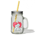 Банка стеклянная с крышкой и трубочкой «Котик»