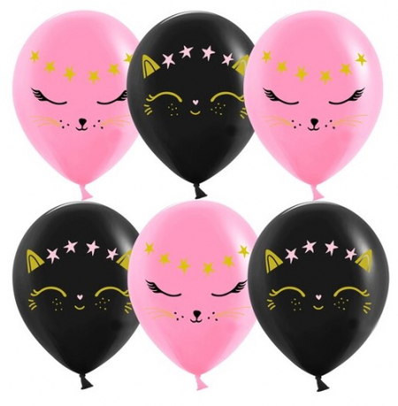 Шар воздушный «Стильная открытка», 12"/30 см, «Волшебный котенок», пастель, черный и розовый