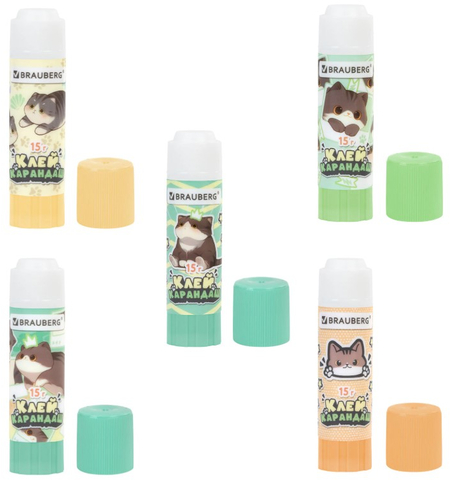 Клей-карандаш Brauberg, 15 г, «Милые коты», ассорти Клей-карандаш Brauberg, 15 г, «Милые коты», ассорти