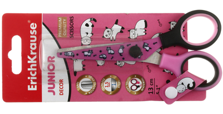 Ножницы канцелярские детские ErichKrause Junior Decor, 130 мм, ручки розовые с черным, Cats Ножницы канцелярские детские ErichKrause Junior Decor, 130 мм, ручки розовые с черным, Cats
