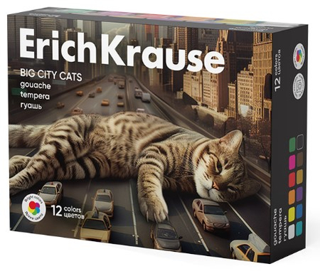 Гуашь ErichKrause, 12 цветов*20 мл, Big City Cats