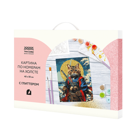 Картина по номерам на холсте с глиттером «Три совы», 40*50 см, «Кот-самурай» Картина по номерам на холсте с глиттером «Три совы», 40*50 см, «Кот-самурай»