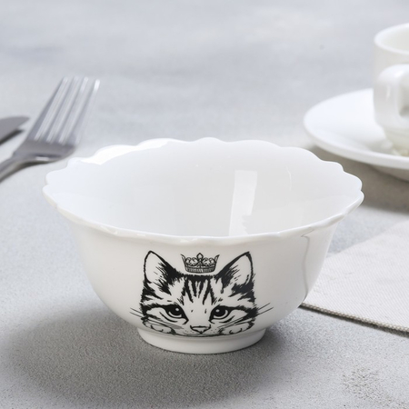 Миска керамическая «Кошка» (классический стиль), 12 см, белая