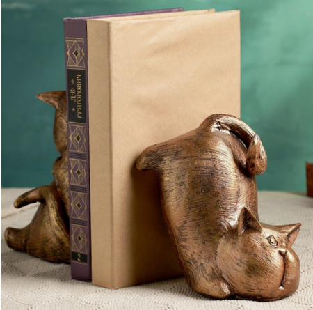 Держатель-подставка для книг полистоун «Два кота», высота 15 см, цвет бронзовый Держатель-подставка для книг полистоун «Два кота», высота 15 см, цвет бронзовый