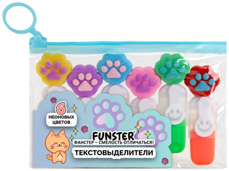 Набор маркеров-текстовыделителей Funster «Лапки», 6 цветов, неон, с топперами Набор маркеров-текстовыделителей Funster «Лапки», 6 цветов, неон, с топперами