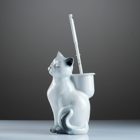 Подставка под ёрш фарфоровая «Кошка», 37*22*18 см, с ёршиком Подставка под ёрш фарфоровая «Кошка», 37*22*18 см, с ёршиком