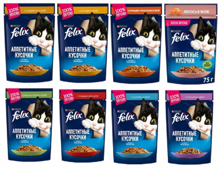 Корм влажный Purina Felix «Аппетитные кусочки» (для взрослых кошек), 75 г, ассорти