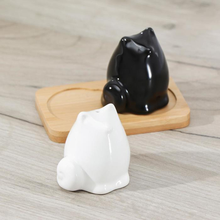 Набор для специй «Эстет. Котики», 2 шт.: солонка и перечница, на деревянной подставке