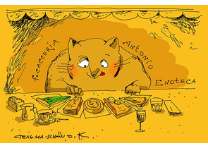 Постер «Кот за столом с вкусняшками» (Стельмашонок С.), 20×30 см