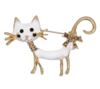 Брошь «Кошка», 4,5 см, «Кокетливая с бантом», цвет белый в кофейном золоте