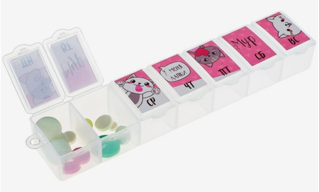Контейнер-таблетница Sima-Land, 7 отделений, 15,5*3,4 см, «Котики»