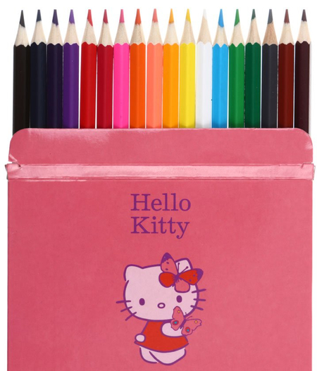 Карандаши цветные Hello Kitty, 18 цветов, длина 175 мм, ассорти Карандаши цветные Hello Kitty, 18 цветов, длина 175 мм, ассорти