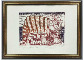 Графика «Старый кот», 24,5×33,5 см, офорт, «Красный 1»