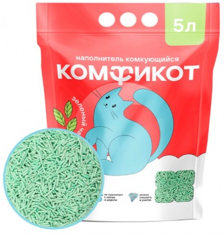 Наполнитель комкующийся «Комфикот» Tofu, 5 л (2,3 кг), «Зеленый чай»