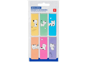 Набор закладок для книг магнитных Brauberg, 6 шт., 60×20 мм, Cats, для девочек