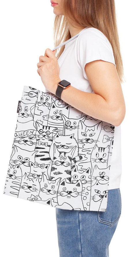 Сумка-шоппер Joy Textile (ткань под лен), 35*37*7 см, «Коллектив котов»