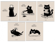 Тетрадь общая А5, 48 л. на скобе «Послушный черный кот»