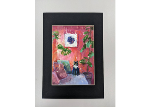 Картина «Черный кот в розовой комнате», 15×21 см, бумага (масло)