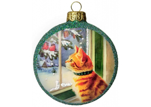 Украшение елочное стеклянное «Грай», 105×80×27 мм, «Медальон. Кот и снегири» Украшение елочное стеклянное «Грай», 105×80×27 мм, «Медальон. Кот и снегири»
