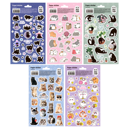 Набор наклеек бумажных Meshu, 10 шт., 12*21 см, Funny Cats Набор наклеек бумажных Meshu, 10 шт., 12*21 см, Funny Cats