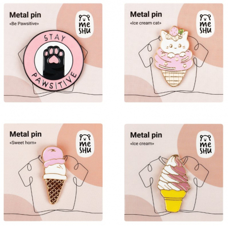 Значок металлический Meshu, Sweet Cats, ассорти Значок металлический Meshu, Sweet Cats, ассорти