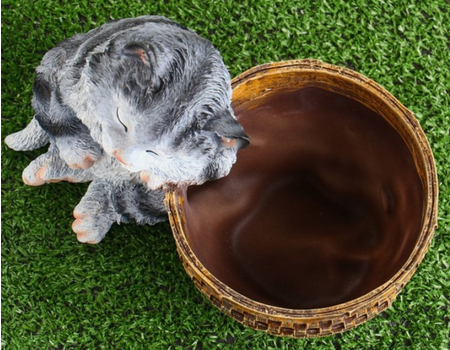 Кашпо фигурное цветочное полистоун «Котенок спящий», 23*18 см, серый