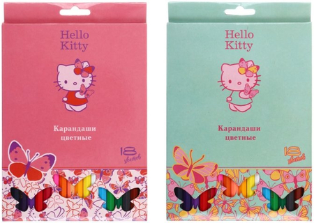 Карандаши цветные Hello Kitty, 18 цветов, длина 175 мм, ассорти Карандаши цветные Hello Kitty, 18 цветов, длина 175 мм, ассорти
