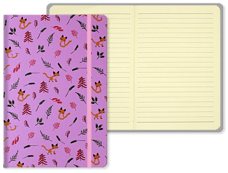 Книжка записная на резинке «Котики и листочки» (А5), 140*210 мм, 80 л., линия, фиолетовая