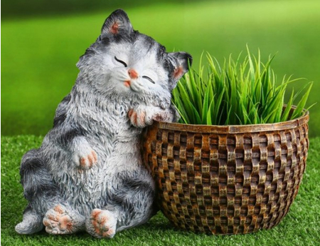 Кашпо фигурное цветочное полистоун «Котенок спящий», 23*18 см, серый