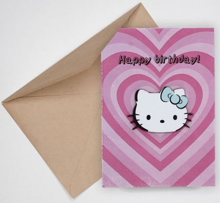 Открытка поздравительная ручной работы и конверт, 105*147 мм, Happy Birthday. Kitty