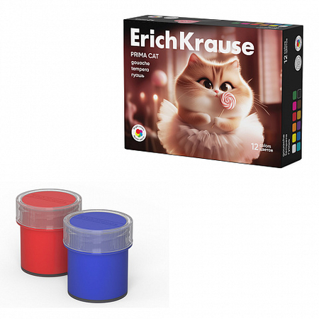 Гуашь ErichKrause Prima Cat, 12 цветов*17 мл