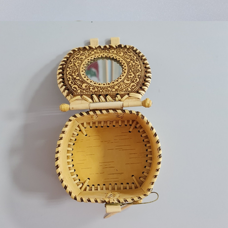 Шкатулка с зеркалом из бересты «Кошка», 11*10*6,5 см
