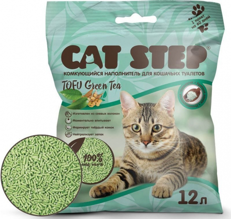 Наполнитель комкующийся растительный для лотков Cat Step Tofu, 12 л (5,62 кг), Green Tea