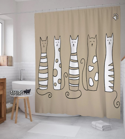 Фотоштора в ванную Joy Textile, 180*200 см, «Добрые коты»