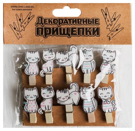 Прищепки декоративные деревянные, 3,5 см*10 шт., «Котики» Прищепки декоративные деревянные, 3,5 см*10 шт., «Котики»