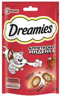 Лакомство Dreamies (для взрослых кошек) 60 г, с добавлением индейки Лакомство Dreamies (для взрослых кошек) 60 г, с добавлением индейки
