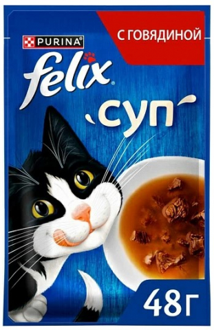 Корм влажный Purina Felix «Суп» (для взрослых кошек), 48 г, с говядиной