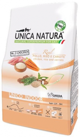 Корм сухой Unica Natura Unico Indoor (для кошек, живущих в помещении), 350 г (курица, рис, морковь)