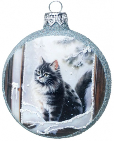 Украшение елочное стеклянное «Грай» 105×80×27 мм, «Медальон. Кот у окошка» Украшение елочное стеклянное «Грай» 105×80×27 мм, «Медальон. Кот у окошка»