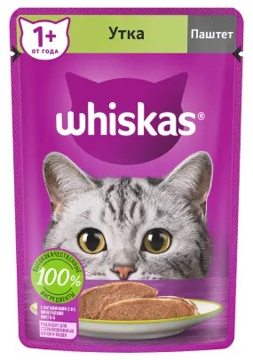 Корм влажный Whiskas (для взрослых кошек) 75 г, паштет с уткой