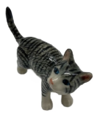 Фигурка фарфоровая №02, «Кот серый полосатый, хвостик вверх»