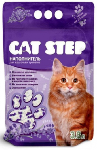 Наполнитель силикагелевый впитывающий для лотков Cat Step, 3,8 л (1,67 кг), Arctic Lavander