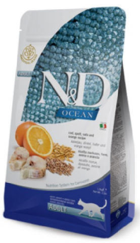 Корм сухой N&D Ocean 300 г, для взрослых кошек (треска, спельта, овес, апельсин)